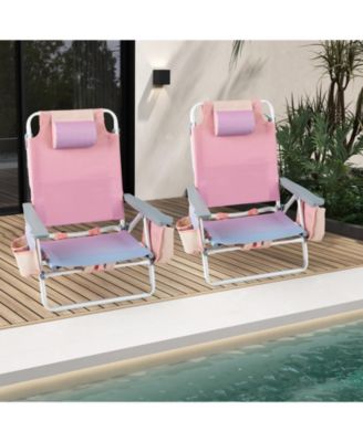 2 Pieces Folding Backpack Beach Chair with Pillow