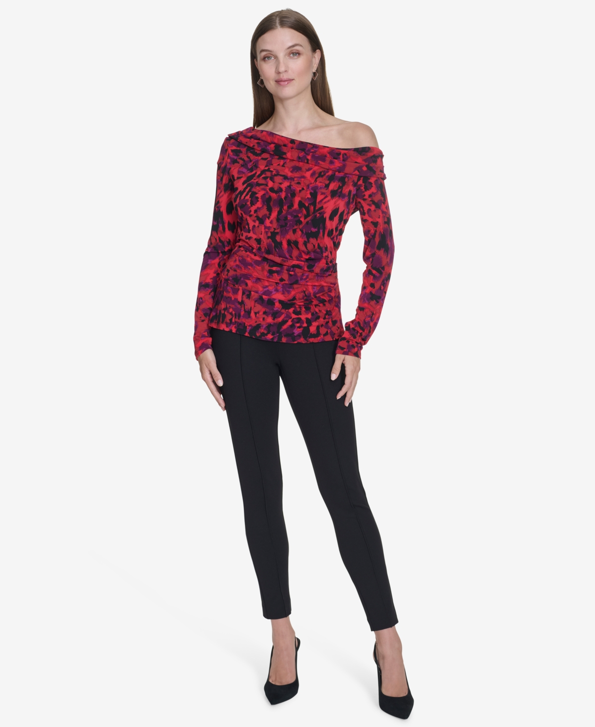 Halston Women's Printed Off-The-Shoulder Top -garnet