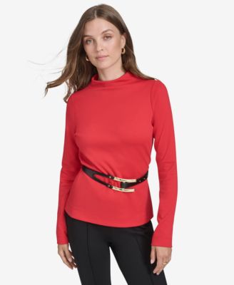 Halston - Women's Belted Mock-Neck Top