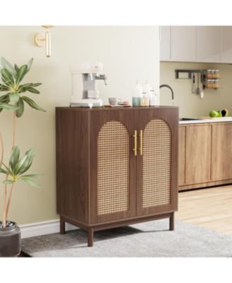Set of 2 Accent Cabinet,59 Inch Rattan Sideboard Buffet Cabinet for Dining Room, Living Room, Kitchen