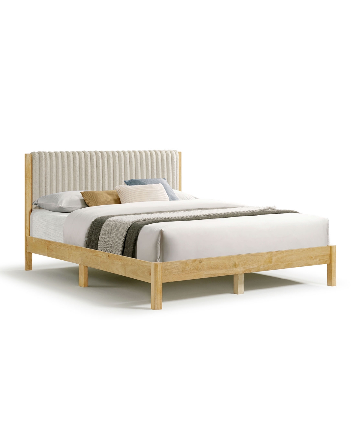 Furniture Of America Alder Queen Platform Bed With Corduroy Fabric Upholstery In Light Brown And Natural