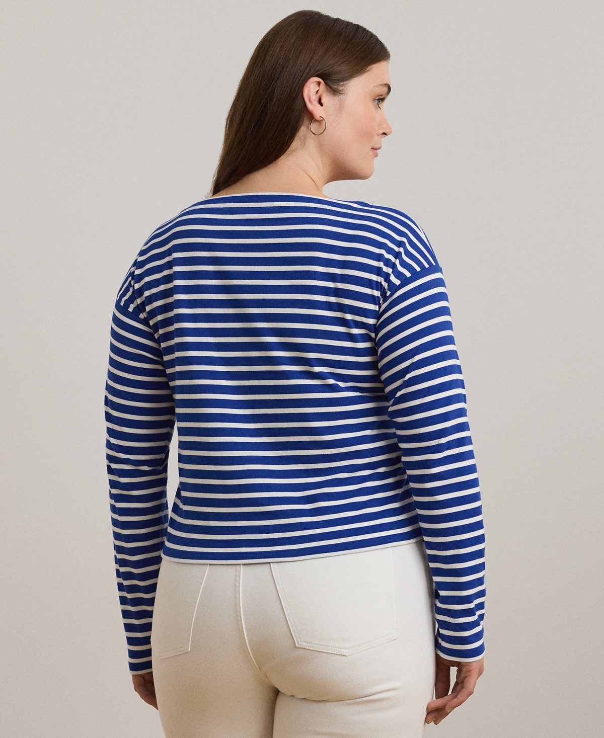Lauren Ralph Lauren Plus Size Striped Cotton Jersey Boatneck Top -white