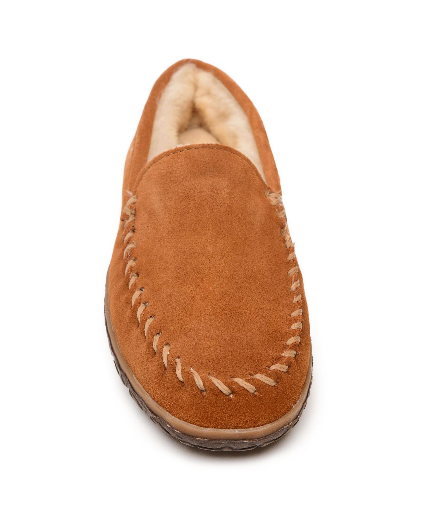 Мужские тапочки Minnetonka Suede Sheepskin Tobie Slippers, цвет: Коричневый — фото 4