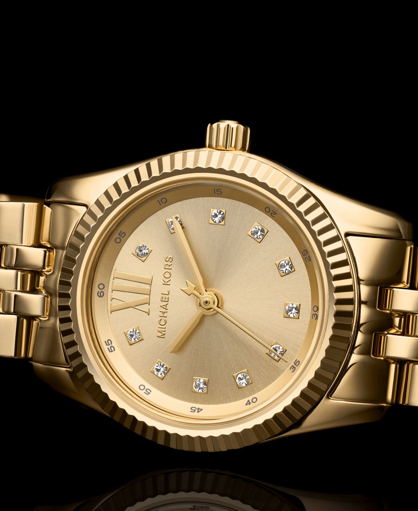 Женские часы Michael Kors Lexington Three-Hand Gold-Tone Stainless Steel Watch 26mm — фото 5