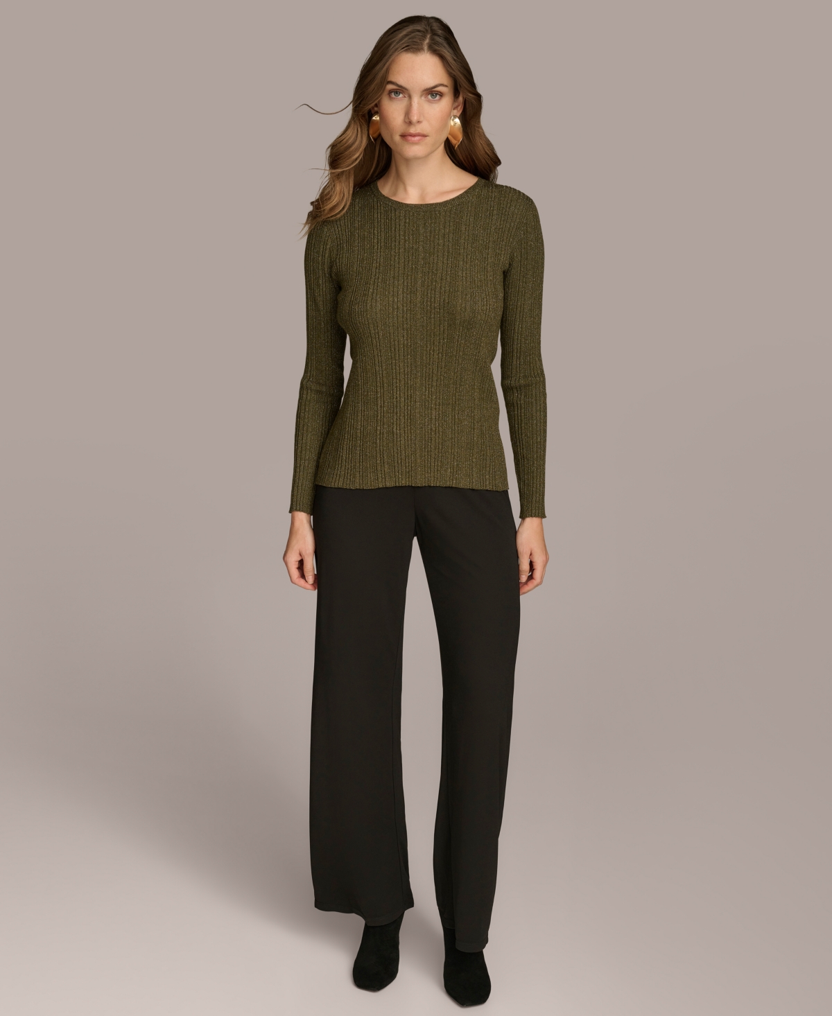 Donna Karan New York Women's Metallic Multi-Ribbed Sweater