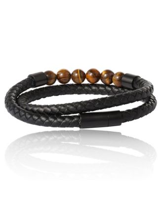 Tiger s Eye Beaded and Leather Wrap Bracelet - Braided Leather & Stone Jewelry for Men