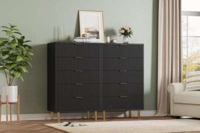 5 Drawer metal Dresser for Bedroom with Gold Handle Modern and Large Drawer Dresser