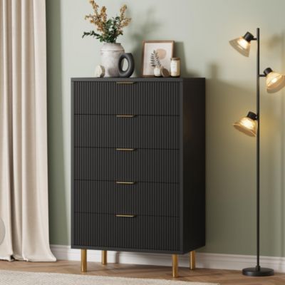 5 Drawer metal Dresser for Bedroom with Gold Handle Modern and Large Drawer Dresser
