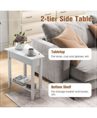 2-Tier Wood End Table Irregular Narrow Sofa Side Nightstand