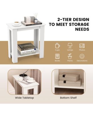 2-Tier End Table Modern Sofa Bedside Table Compact Nightstand with Storage Shelf