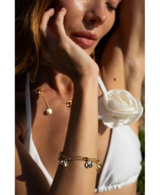 Iris Colored Cubic Zirconia and Freshwater Pearl Charms Bracelet