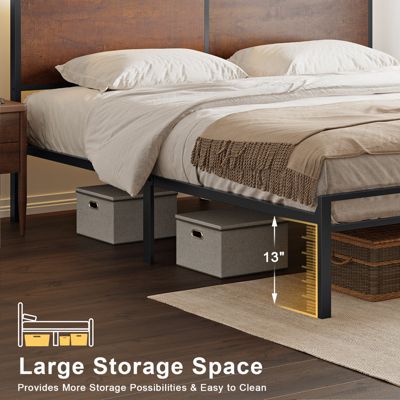 King/Twin Size Bed Frame with Storage Headboard & Charging Station No Box Spring Needed, King