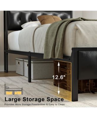 King/Twin Size Bed Frame with Storage Headboard & Charging Station Upholstered Platform Bed, Twin