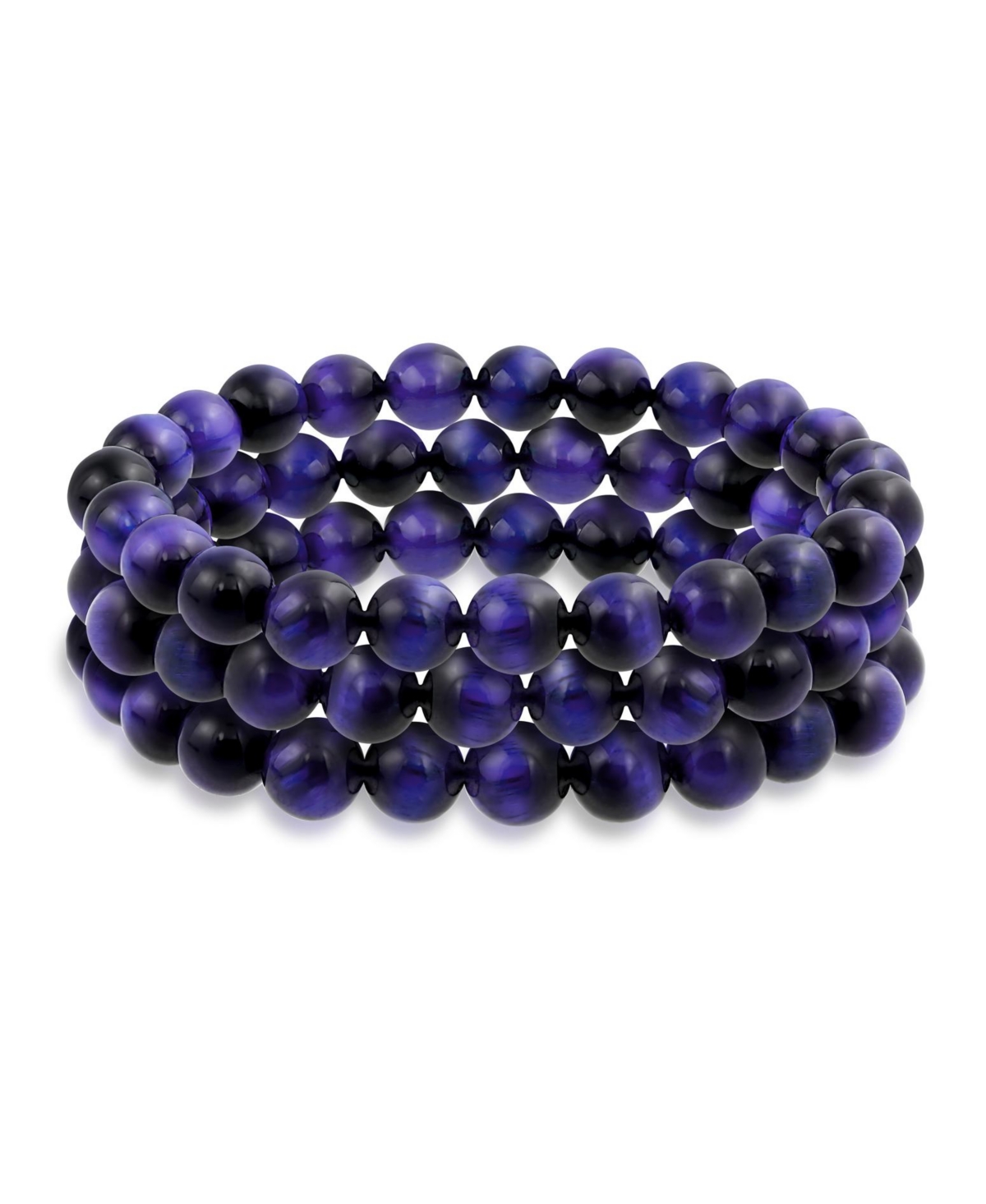 Stackable Set Of 3 Natural Stone Round Bead 8MM Multi Strand Stretch Bracelet - Green tigers eye