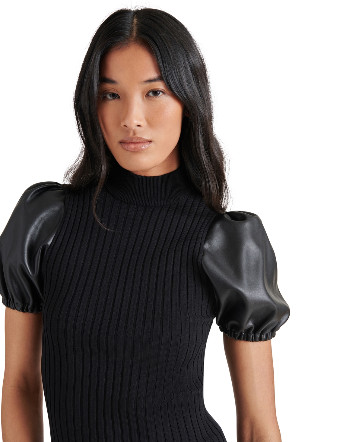 Steve Madden Women's Peggy Faux-Leather-Sleeve Sweater