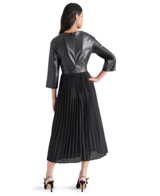 knee length dresses for ladies Strapless Vegan Leather Pleated Dress