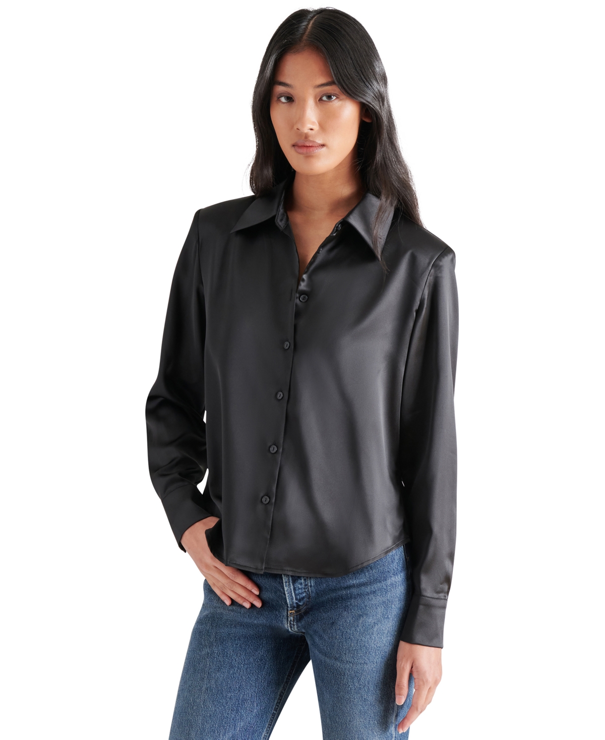 Steve Madden Women's Asa Charmeuse Shoulder Pad Shirt In Black