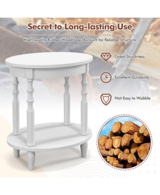 2-Tier Oval Wood End Table with Storage Shelf – Compact Sofa Side Nightstand