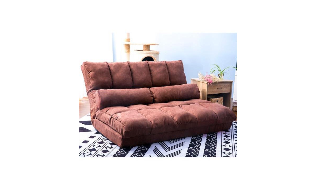 SlickblueDouble Chaise Lounge Sofa - Floor Couch with Two Pillows for Ultimate Comfort - Brown