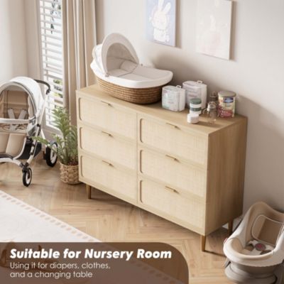 6 Drawer  metal Rattan Dresser for Bedroom, Large Double Dresser with Deep Drawers, Chest of Drawers