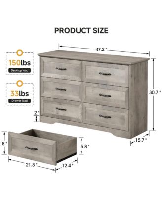 Modern 6 Drawers Dresser, Chest of Drawers Closet Organizers and Storage Clothes, Modern Dressers(Grey)