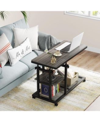 34.5 inch Wood  Height Adjustable C Table with Wheels and Tiltable Drawing Board desk