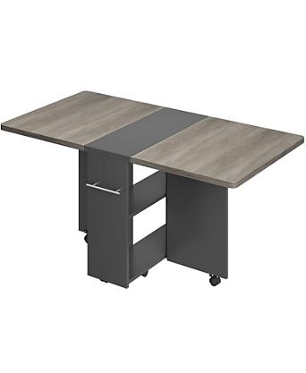 1 PC Wood Space Saving Folding Dining Table with 2 Tier Storage-Extendable Drop Leaf Farmhouse Kitchen Dining Room Table