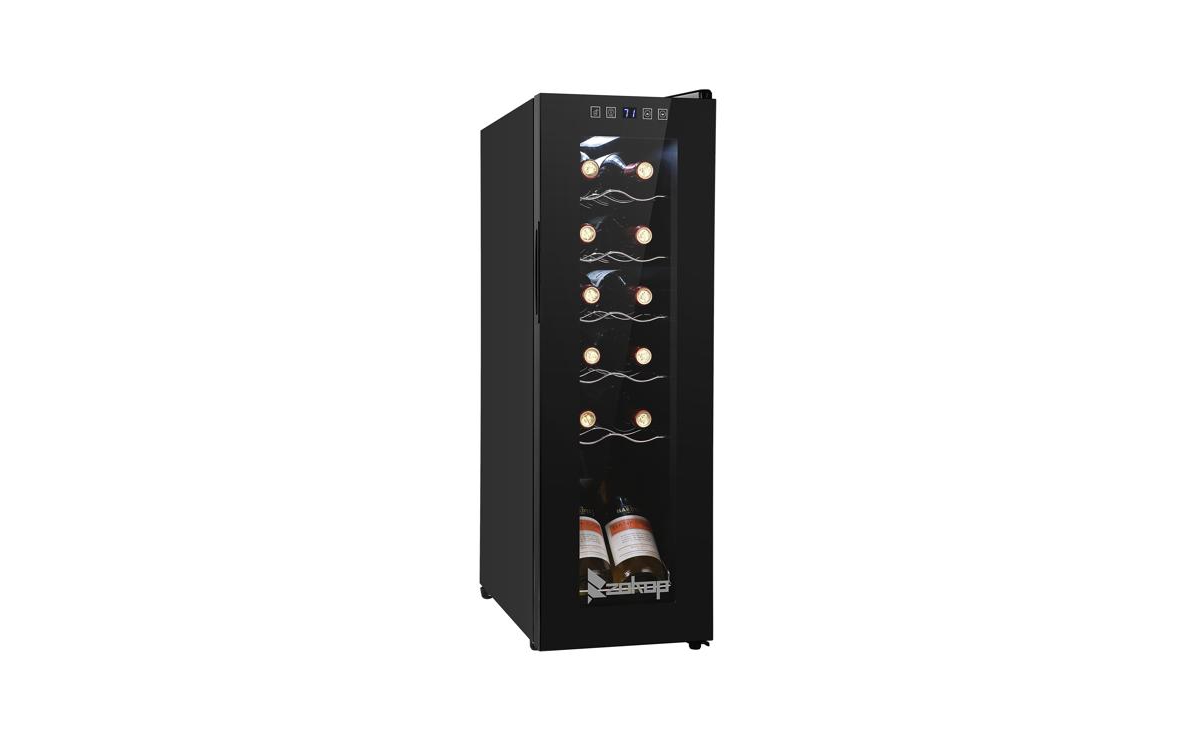 Slickblue12-Bottle Electronic Wine Cabinet with Transparent Glass Door and Cold Rolled Sheet Design - Black