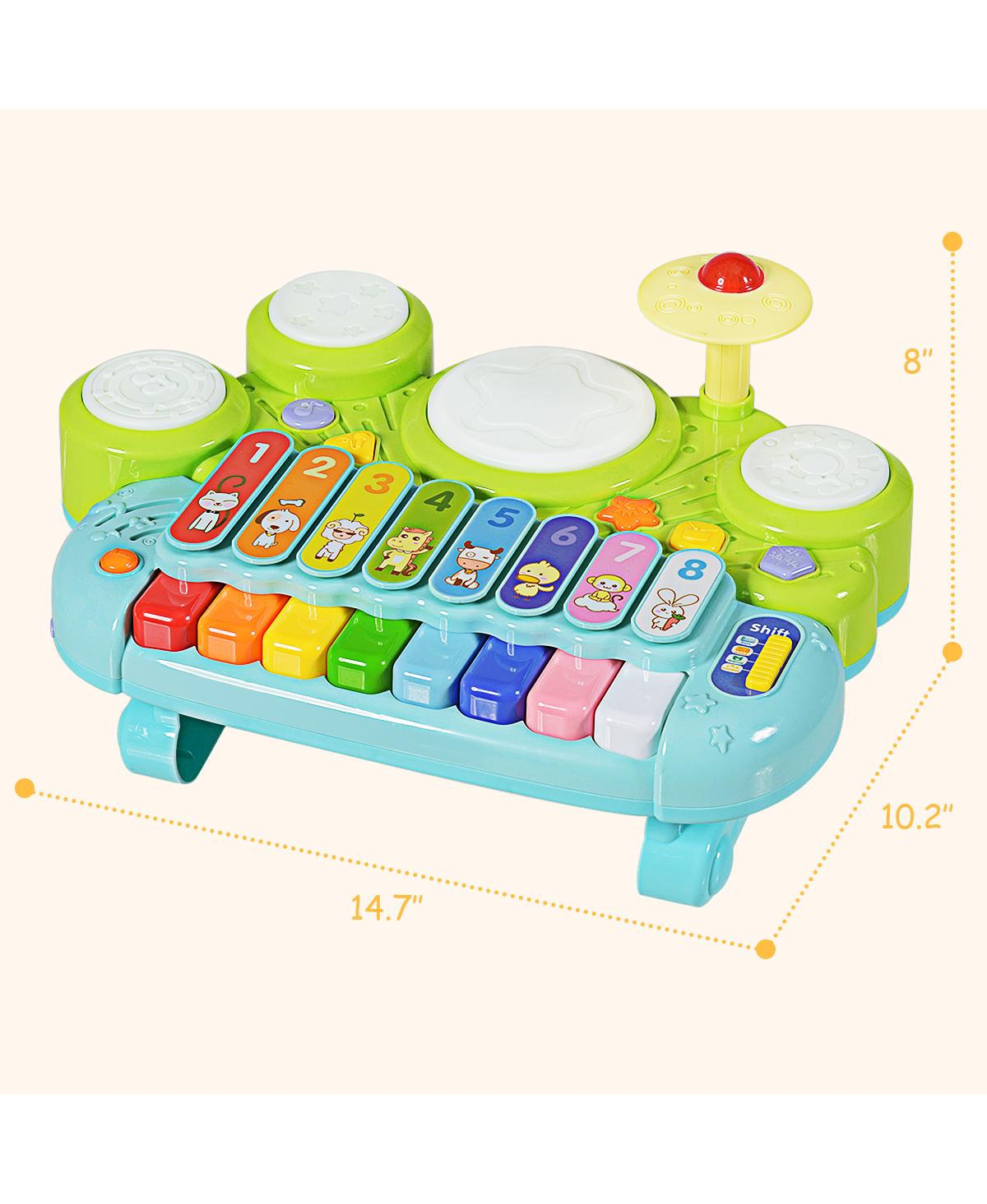 Gymax 3-in-1 Drum Xylophone Piano Keyboard Set Electronic Musical Instrument Toy - Green+yellow+blue+white