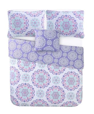 Vivian Purple 4-Piece All-Season Reversible Cotton Quilt Set - Full/Queen