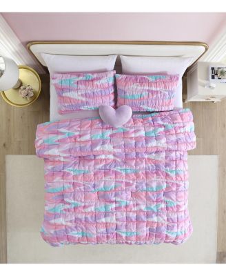 Staci Swirl Pink Soft Embellished Microfiber Comforter Set