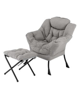 Lazy Sofa Chair Accent Leisure Armchair with Folding Footrest & Storage Pocket