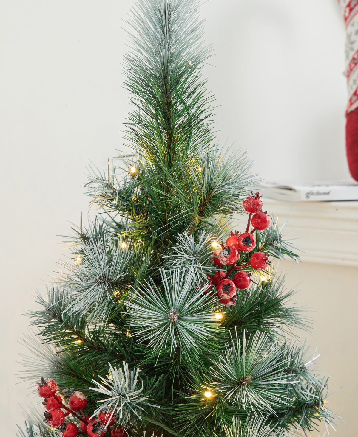 Glitzhome Set Of 2 4ft Pre Lit Pine Artificial Christmas Porch Tree With 80 Warm White Lights, Pinecones And R In Multi Color