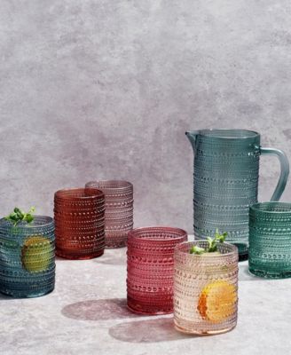 Hobnail Beaded Pitcher and Tumbler Glasses, Set of 7