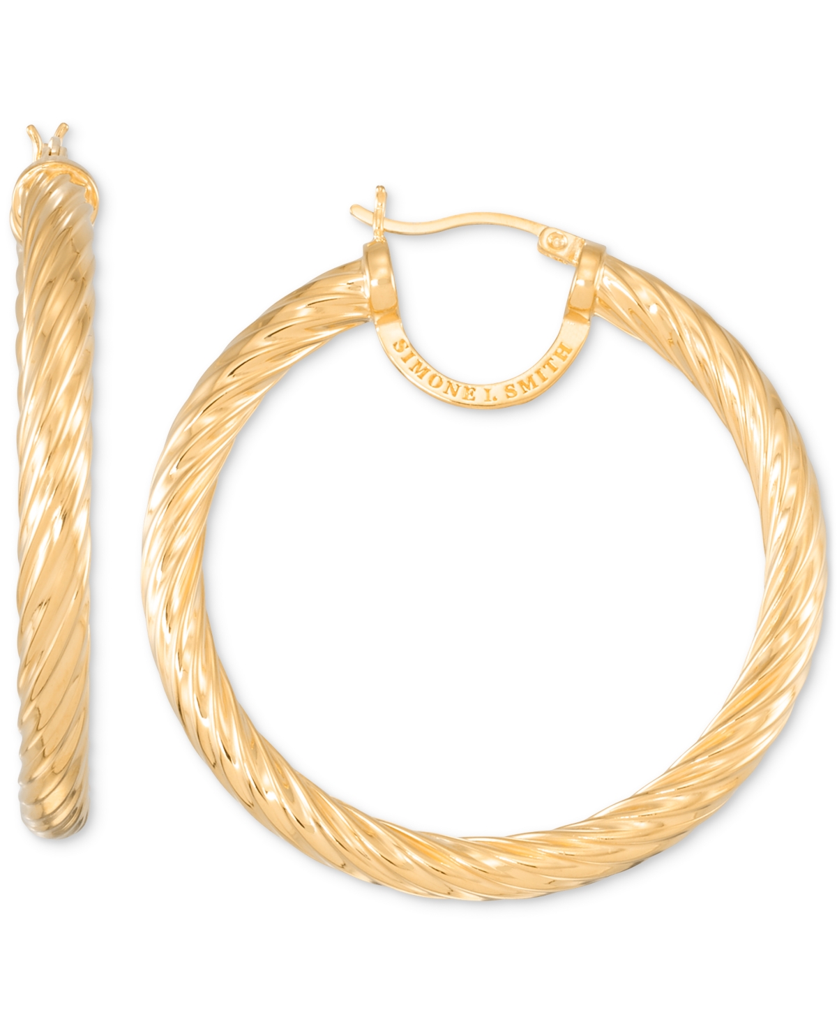Rope Hoop Earrings in 18k Yellow Gold Over Sterling Silver (45mm) - Gold Over Silver