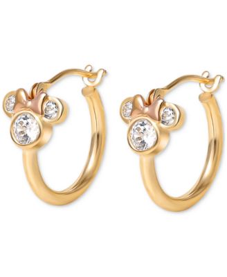 Minnie Mouse Cubic Zirconia Small Hoop Earrings in 10k Yellow & Rose Gold, 1/2" 