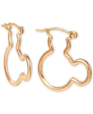 Mickey Mouse Silhouette Small Hoop Earrings in 10k Yellow Gold (3/4")