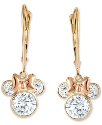 Minnie Mouse Cubic Zirconia Drop Earrings in 10k Yellow & Rose Gold