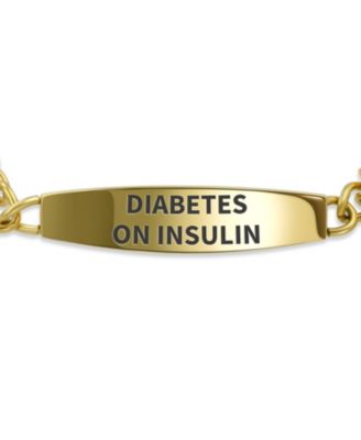 Diabetes On Insulin Identification Medical ID Miami Cuban Link Chain Bracelet Gold 2 Tone Steel