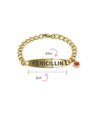 Penicillin Medical Identification ID Bracelet Miami Cuban Link Chain Gold 2 Tone Stainless