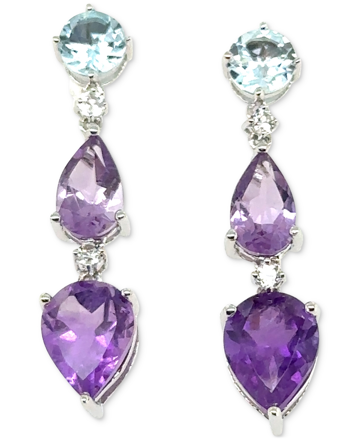 Macy's Multi-gemstone Pear Drop Earrings (4-4/5 Ct. T.w.) In Sterling Silver In Pink Amethyst