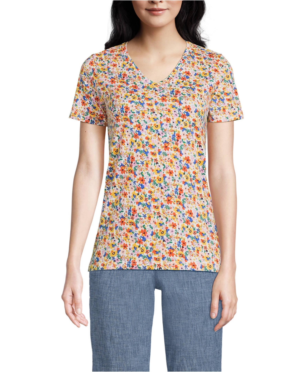 Lands' End Women's Relaxed Supima Cotton V-Neck T-Shirt