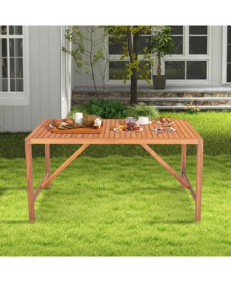 55 Inch Patio Rectangular Acacia Wood Dining Table with Umbrella Hole