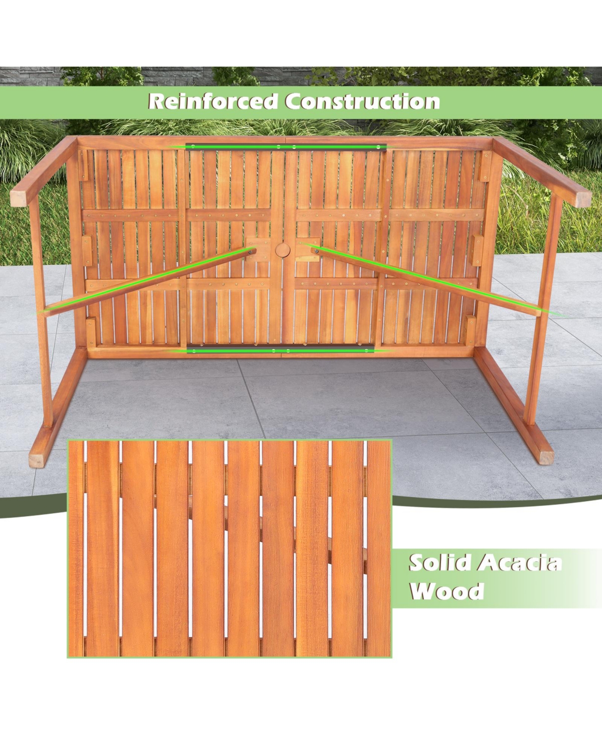 Sugift 55 Inch Patio Rectangular Acacia Wood Dining Table with Umbrella Hole