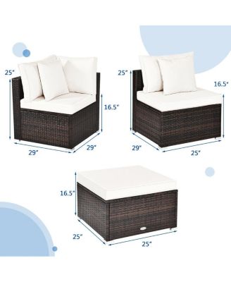 4 Pcs Ottoman Garden Deck Patio Rattan Wicker Furniture Set Cushioned Sofa-White