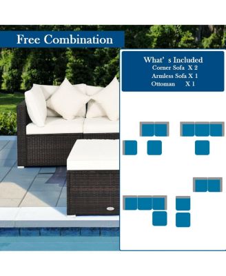 4 Pcs Ottoman Garden Deck Patio Rattan Wicker Furniture Set Cushioned Sofa-White