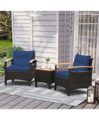 3 Pieces Patio Rattan Furniture Set with Removable Cushion-Navy