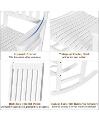 Indoor Outdoor Wooden High Back Rocking Chair-White