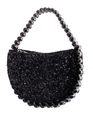 Graduated Crystal Trim Half Moon Clutch