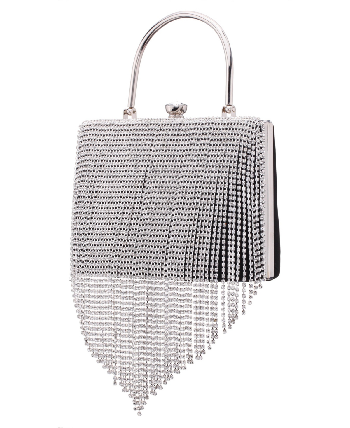 Nina Crystal Chain Cascade Fringe Satchel Bag In Black